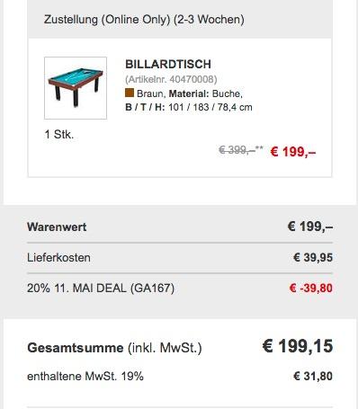 Billardtisch 183 x 101 cm mit Zubehör - jetzt 17% billiger