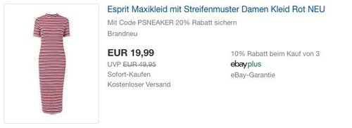 eBay 20% Rabat-Aktion auf Mode & Sneaker: Esprit Maxikleid mit Streifenmuster Damen Kleid - jetzt 20% billiger eBay 20% Rabat-Aktion auf Mode & Sneaker: Esprit Maxikleid mit Streifenmuster Damen Kleid - jetzt 20% billiger