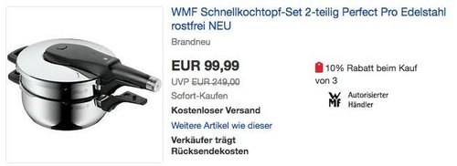 eBay WMF-Aktion: WMF Schnellkochtopf-Set 2-teilig Perfect Pro 22 cm - jetzt 21% billiger
