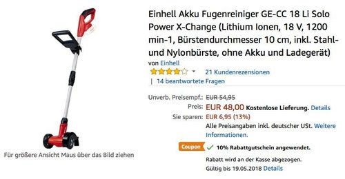 Einhell Akku Fugenreiniger GE-CC 18 Li Solo Power X-Change - jetzt 10% billiger