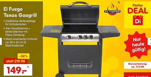 El Fuego Texas Gasgrill - jetzt 27% billiger