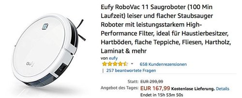 Eufy RoboVac 11 Saugroboter weiß - jetzt 15% billiger