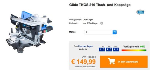 Güde TKGS 216 Tisch- und Kappsäge - jetzt 21% billiger