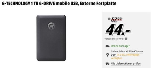 G-TECHNOLOGY 1 TB G-DRIVE mobile USB, Externe Festplatte - jetzt 24% billiger G-TECHNOLOGY 1 TB G-DRIVE mobile USB, Externe Festplatte - jetzt 24% billiger