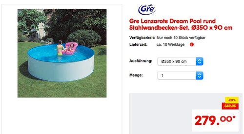 Gre Lanzarote Dream Pool rund Stahlwandbecken-Set, Ø350 x 90 cm - jetzt 8% billiger Gre Lanzarote Dream Pool rund Stahlwandbecken-Set, Ø350 x 90 cm - jetzt 8% billiger
