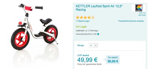 KETTLER Laufrad Spirit Air 12,5" Racing - jetzt 18% billiger KETTLER Laufrad Spirit Air 12,5" Racing - jetzt 18% billiger