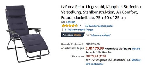 Lafuma Relax-Liegestuhl - jetzt 18% billiger