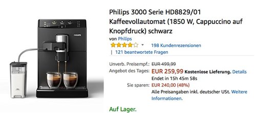 Philips 3000 Serie HD8829/01 Kaffeevollautomat - jetzt 22% billiger Philips 3000 Serie HD8829/01 Kaffeevollautomat - jetzt 22% billiger