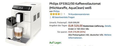 Philips EP3362-00 Kaffeevollautomat - jetzt 22% billiger