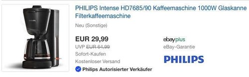 PHILIPS Intense HD7685/90 Kaffeemaschine (mit Verpackungsmängel) - jetzt 57% billiger PHILIPS Intense HD7685/90 Kaffeemaschine (mit Verpackungsmängel) - jetzt 57% billiger