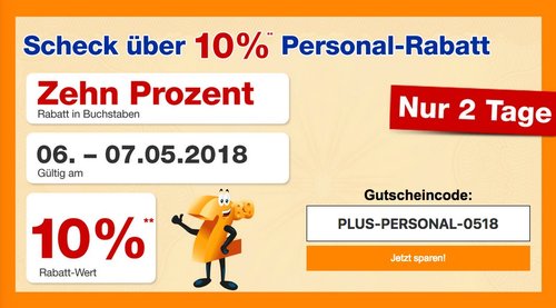 Plus.de Onlineshop: 06. -  07.05.2018 10% Rabatt auf fast alles - jetzt 10% billiger