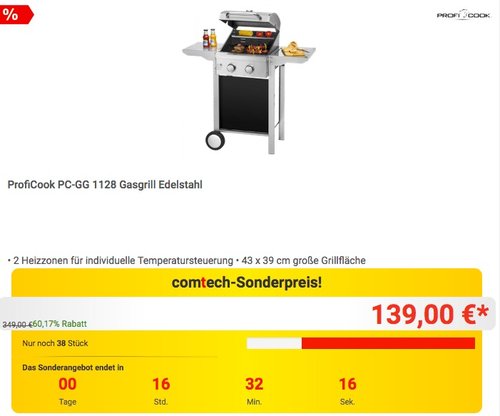 ProfiCook PC-GG 1128 Gasgrill Edelstahl - jetzt 11% billiger ProfiCook PC-GG 1128 Gasgrill Edelstahl - jetzt 11% billiger