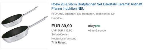 Rösle 20 & 28cm Bratpfannen Set Edelstahl Keramik - jetzt 19% billiger