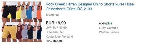 Rock Creek Herren Designer Chino Shorts - jetzt 33% billiger Rock Creek Herren Designer Chino Shorts - jetzt 33% billiger