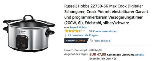 Russell Hobbs 22750-56 MaxiCook Digitaler Schongarer - jetzt 20% billiger Russell Hobbs 22750-56 MaxiCook Digitaler Schongarer - jetzt 20% billiger