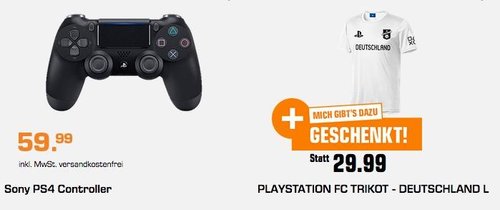 Saturn Geschenk-Aktion:  SONY PS4 Wireless Dualshock 4 Redesigned Jet Black + Playstation FC Trikot - Deutschland - jetzt 33% billiger