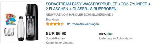 SodaStream EASY Wassersprudler +CO2-Zylinder + 2 Flaschen + Gläser+ Siruproben - jetzt 11% billiger