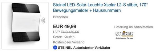 Steinel LED-Solar-Leuchte Xsolar L2-S silber, 170° Bewegungsmelder + Hausnummern - jetzt 48% billiger Steinel LED-Solar-Leuchte Xsolar L2-S silber, 170° Bewegungsmelder + Hausnummern - jetzt 48% billiger