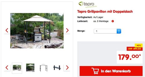 Tepro Grillpavillon mit Doppeldach - jetzt 10% billiger