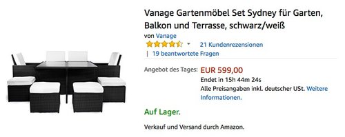 Vanage Gartenmöbel Set Sydney für Garten, Balkon und Terrasse, schwarz/weiß - jetzt 14% billiger Vanage Gartenmöbel Set Sydney für Garten, Balkon und Terrasse, schwarz/weiß - jetzt 14% billiger