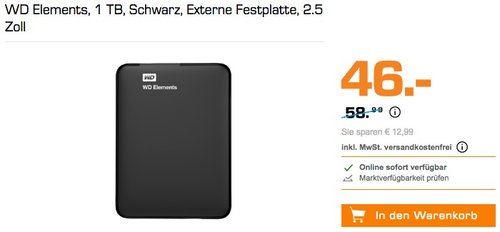 WD Elements, 1 TB, Schwarz, Externe Festplatte, 2.5 Zoll - jetzt 9% billiger