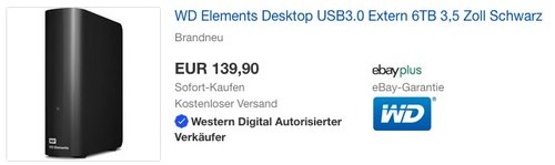 WD Elements Desktop 6 TB externe Festplatte USB3.0 - jetzt 15% billiger