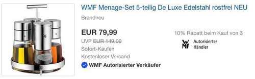WMF Menage-Set 5-teilig Dosierer Salzmühle Pfeffermühle Ständer De Luxe Edelstahl - jetzt 22% billiger