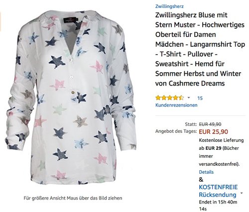 Zwillingsherz Bluse mit Stern Muster - jetzt 26% billiger