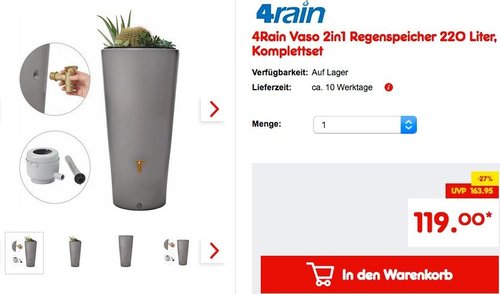 4Rain Vaso 2in1 Regenspeicher 220 Liter - jetzt 14% billiger 4Rain Vaso 2in1 Regenspeicher 220 Liter - jetzt 14% billiger
