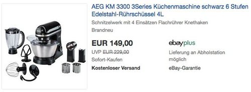 AEG KM 3300 Küchenmaschine, Edelstahl-Rührschüssel 4L - jetzt 12% billiger