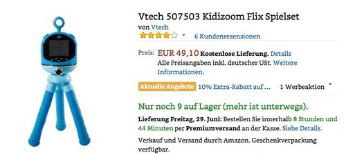 Amazon Aktion -10% Extra-Rabatt auf Spielzeug: z.B. Vtech 507503 Kidizoom Flix Spielset in Blau - jetzt 10% billiger Amazon Aktion -10% Extra-Rabatt auf Spielzeug: z.B. Vtech 507503 Kidizoom Flix Spielset in Blau - jetzt 10% billiger