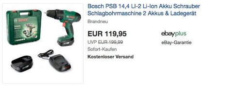 Bosch Akku Schlagbohrmaschine PSB 14,4 LI-2 (2 Akku, Ladegerät, Bit, Koffer, 14,4 Volt, 2,5 Ah) - jetzt 23% billiger Bosch Akku Schlagbohrmaschine PSB 14,4 LI-2 (2 Akku, Ladegerät, Bit, Koffer, 14,4 Volt, 2,5 Ah) - jetzt 23% billiger