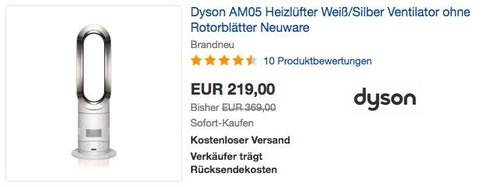 Dyson AM05 Heizlüfter Weiß/Silber Ventilator ohne Rotorblätter - jetzt 22% billiger Dyson AM05 Heizlüfter Weiß/Silber Ventilator ohne Rotorblätter - jetzt 22% billiger