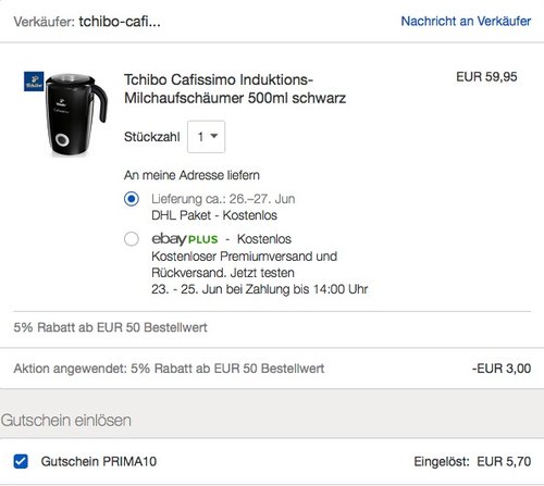eBay 10% Rabatt auf Tchibo Artikel: z.B. Tchibo Cafissimo Induktions-Milchaufschäumer - jetzt 15% billiger eBay 10% Rabatt auf Tchibo Artikel: z.B. Tchibo Cafissimo Induktions-Milchaufschäumer - jetzt 15% billiger