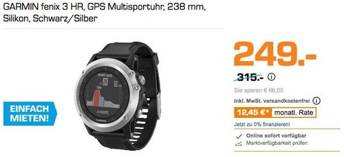 GARMIN fenix 3 HR, GPS Multisportuhr, 238 mm Silikon, Schwarz/Silber - jetzt 21% billiger