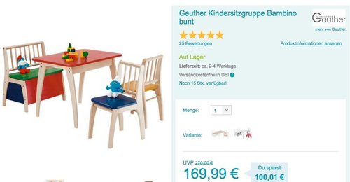 Geuther Kindersitzgruppe Bambino bunt - jetzt 15% billiger