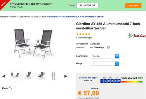Giardino AY 455 Aluminiumstuhl 7-fach verstellbar 2 Stück - jetzt 16% billiger Giardino AY 455 Aluminiumstuhl 7-fach verstellbar 2 Stück - jetzt 16% billiger