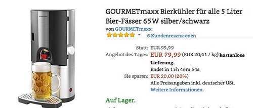 GOURMETmaxx Bierkühler für alle 5 Liter Bier-Fässer - jetzt 20% billiger GOURMETmaxx Bierkühler für alle 5 Liter Bier-Fässer - jetzt 20% billiger