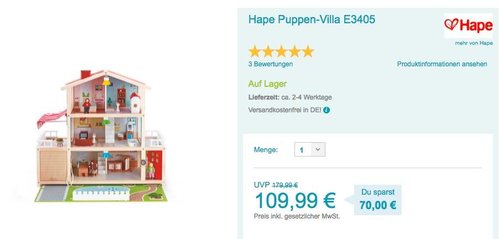 Hape Puppen-Villa E3405 - jetzt 9% billiger