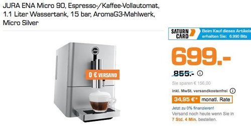 JURA ENA Micro 90 Espresso-/Kaffee-Vollautomat Micro Silver - jetzt 10% billiger JURA ENA Micro 90 Espresso-/Kaffee-Vollautomat Micro Silver - jetzt 10% billiger