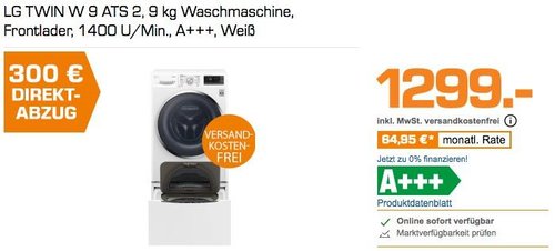 LG TWIN W 9 ATS 2, 9 kg Waschmaschine, Frontlader, 1400 U/Min., A+++ - jetzt 20% billiger LG TWIN W 9 ATS 2, 9 kg Waschmaschine, Frontlader, 1400 U/Min., A+++ - jetzt 20% billiger