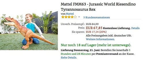 Mattel FMM63 - Jurassic World Riesendino Tyrannosaurus Rex - jetzt 14% billiger Mattel FMM63 - Jurassic World Riesendino Tyrannosaurus Rex - jetzt 14% billiger