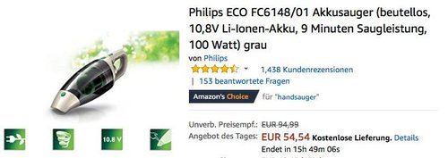 Philips ECO FC6148/01 Akkusauger grau - jetzt 17% billiger Philips ECO FC6148/01 Akkusauger grau - jetzt 17% billiger