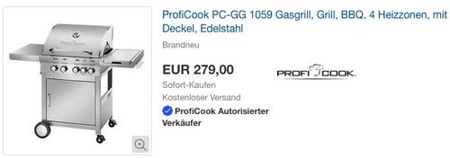 ProfiCook PC-GG 1059 Gasgrill, 4 Edelstahlbrenner + 1 zusätzliche Kochstelle - jetzt 3% billiger