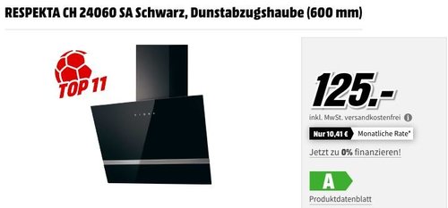 RESPEKTA CH 24060 SA Dunstabzugshaube, Schwarz (600 mm) - jetzt 22% billiger