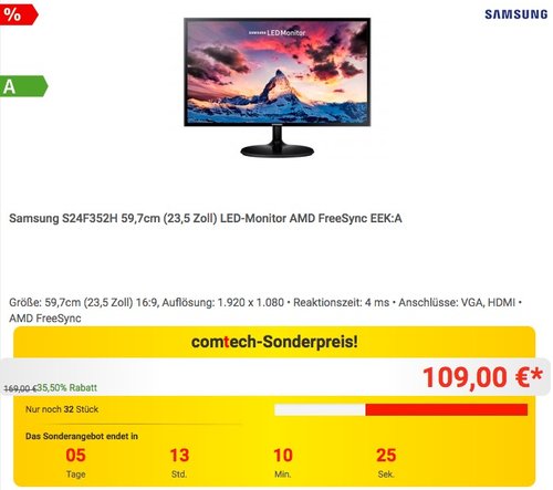 Samsung S24F352H 59,7cm (23,5 Zoll) LED-Monitor AMD FreeSync - jetzt 13% billiger Samsung S24F352H 59,7cm (23,5 Zoll) LED-Monitor AMD FreeSync - jetzt 13% billiger