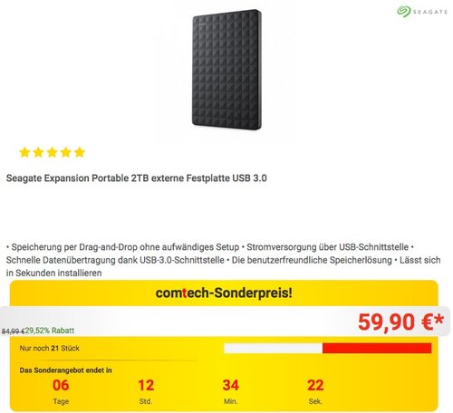 Seagate Expansion Portable 2TB externe Festplatte USB 3.0 - jetzt 13% billiger