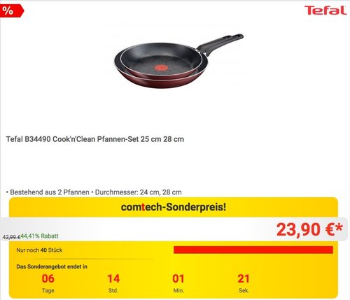 Tefal B34490 Cook'n'Clean Pfannen-Set 25 cm 28 cm - jetzt 17% billiger