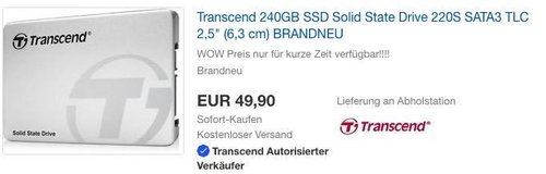 Transcend 240GB SSD interne Festplatte - jetzt 14% billiger Transcend 240GB SSD interne Festplatte - jetzt 14% billiger