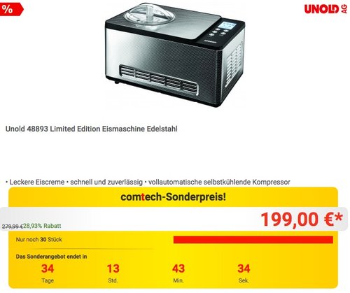 Unold 48893 Limited Edition Eismaschine Edelstahl - jetzt 6% billiger
